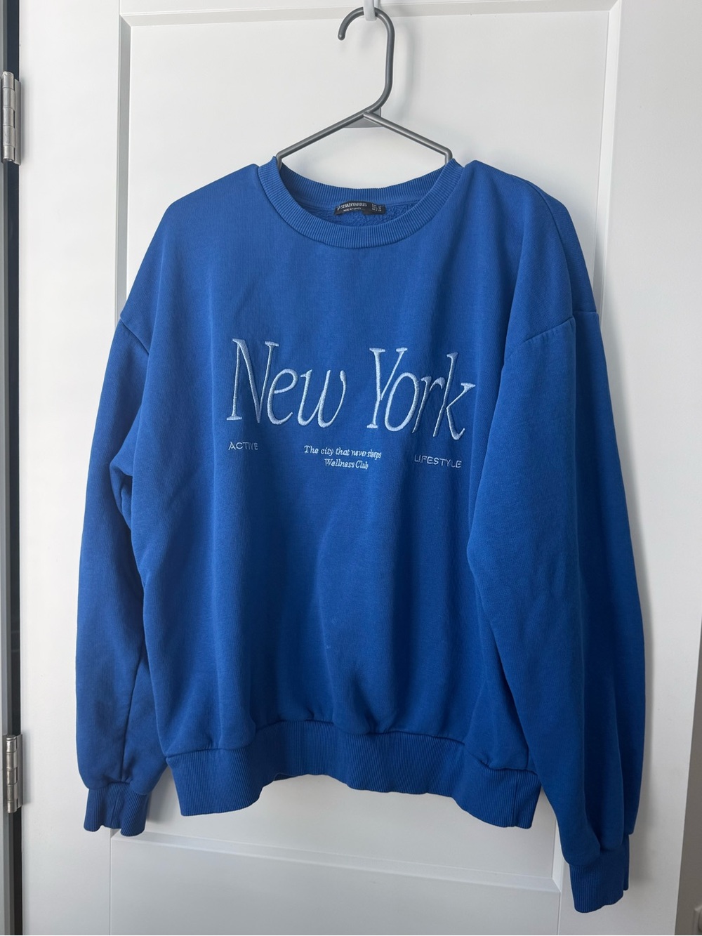 Blue Crew Neck Embroidered Oversized Sweatshirt Size M